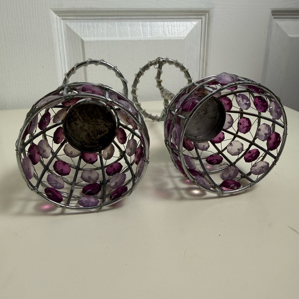 Set of 2 Purple Crystal Beaded Candle Holders Glam Decor - Picture 9 of 16